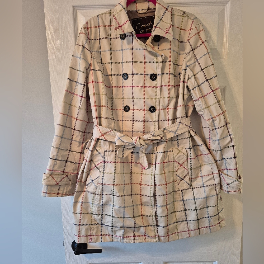 Coach Women's Plaid Trench Coat - Cream and Black